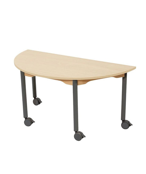 Halbrundtisch mit 4 Rollen und Melaminplatte 120x60cm