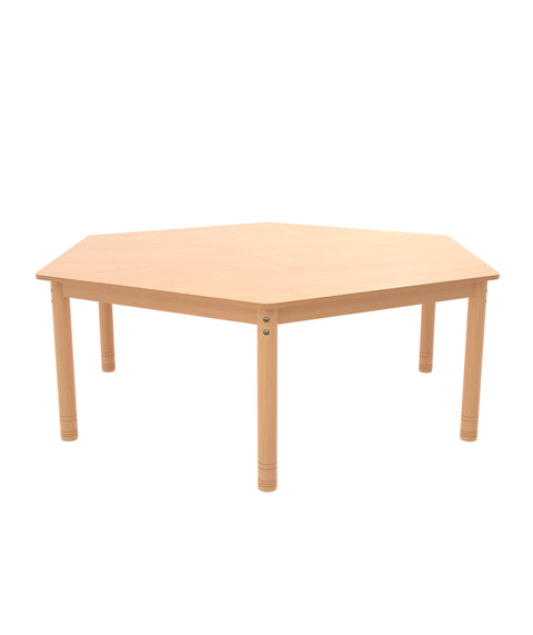 Sechsecktisch ⌀143cm natur mit höhenverstellbaren Holzbeinen