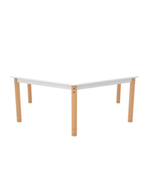 Sechsecktisch ⌀143cm farbig mit höhenverstellbaren Holzbeinen