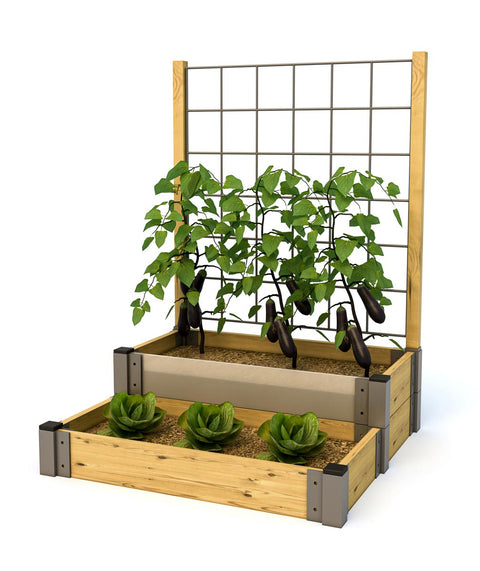 Mehrstufiges Hochbeet mit Rankgitter