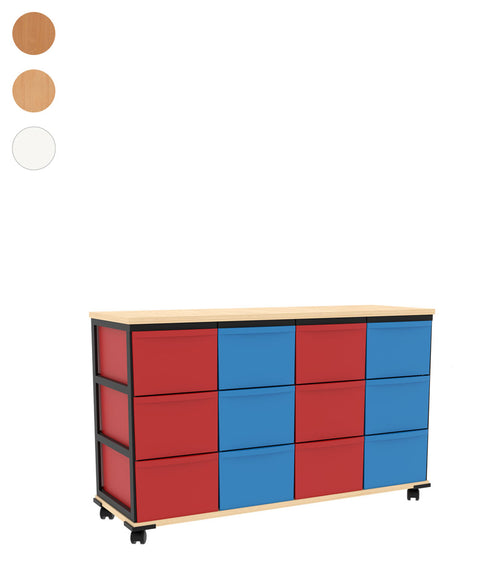 Modulboxsystem mit Deckplatte fahrbar 4x3 L - Höhe 74,5cm
