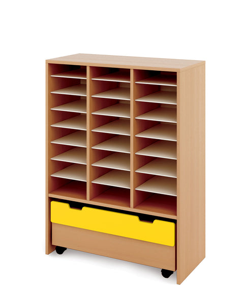 Materialregal Classic X mit Rollcontainer – 3x8 Abteile