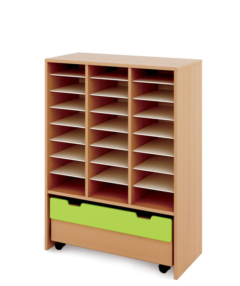 Materialregal Classic X mit Rollcontainer – 3x8 Abteile