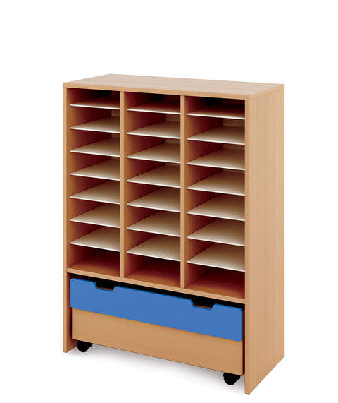 Materialregal Classic X mit Rollcontainer – 3x8 Abteile