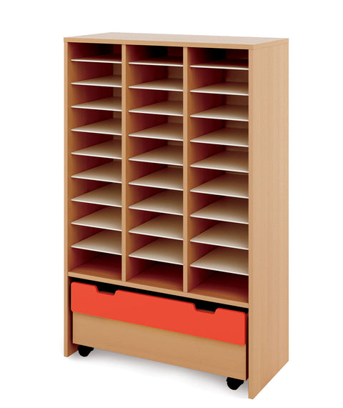 Materialregal Classic XL mit Rollcontainer – 3x10 Abteile