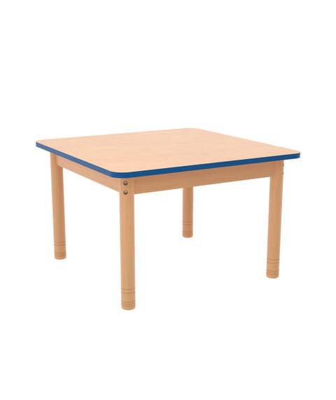 Quadrattisch 75 x 75cm farbiger Rand mit höhenverstellbaren Holzbeinen
