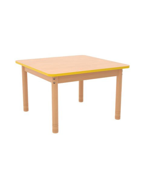 Quadrattisch 75 x 75cm farbiger Rand mit höhenverstellbaren Holzbeinen