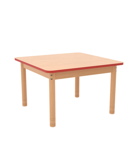 Quadrattisch 75 x 75cm farbiger Rand mit höhenverstellbaren Holzbeinen