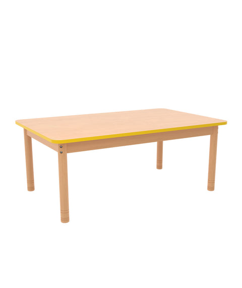 Rechtecktisch 120 x 75cm farbiger Rand mit höhenverstellbaren Holzbeinen