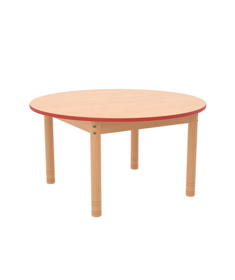 Rundtisch ⌀90cm farbiger Rand mit höhenverstellbaren Holzbeinen