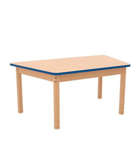 Trapeztisch 110 x 63cm farbiger Rand mit höhenverstellbaren Holzbeinen