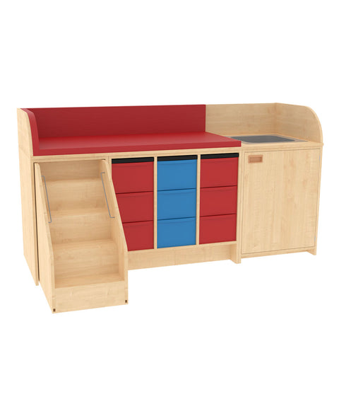 Wickelkommode 3x3L mit Waschbecken, Tür & Treppe Breite 210cm