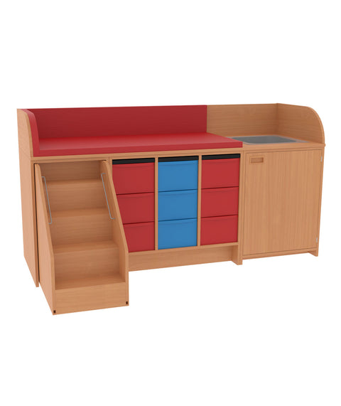 Wickelkommode 3x3L mit Waschbecken, Tür & Treppe Breite 210cm