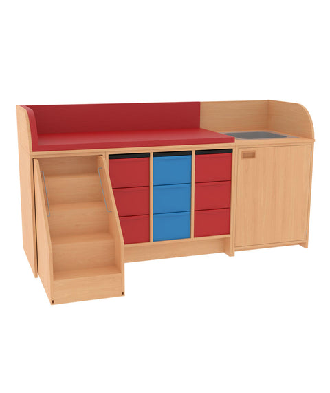 Wickelkommode 3x3L mit Waschbecken, Tür & Treppe Breite 210cm
