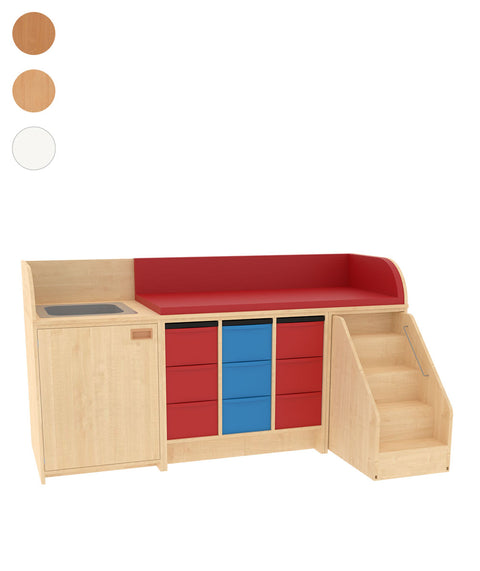 Wickelkommode 3x3L mit Waschbecken, Tür & Treppe Breite 210cm