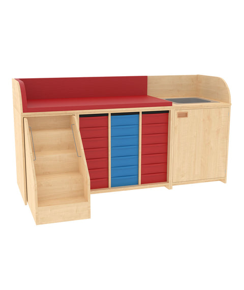 Wickelkommode 3x7S mit Waschbecken & Treppe - Breite 210cm