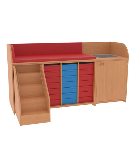 Wickelkommode 3x7S mit Waschbecken & Treppe - Breite 210cm