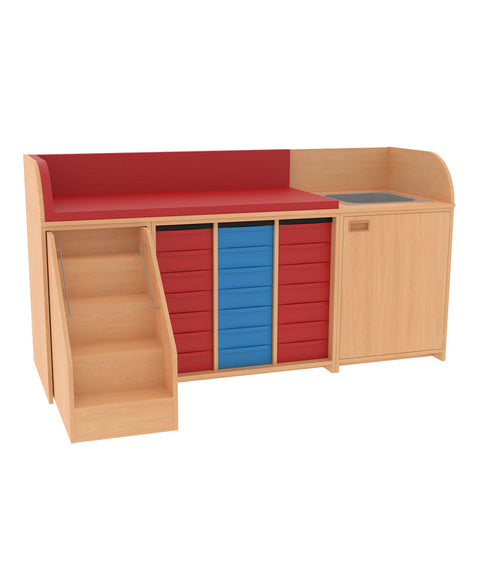 Wickelkommode 3x7S mit Waschbecken & Treppe - Breite 210cm