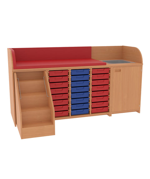 Wickelkommode 3x8S mit Waschbecken & Treppe - Breite 210cm