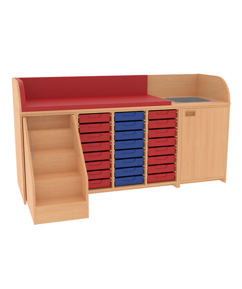 Wickelkommode 3x8S mit Waschbecken & Treppe - Breite 210cm