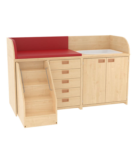Wickelkommode mit Badebecken, Schüben, Türen & Treppe - Breite 185cm
