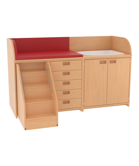 Wickelkommode mit Badebecken, Schüben, Türen & Treppe - Breite 185cm