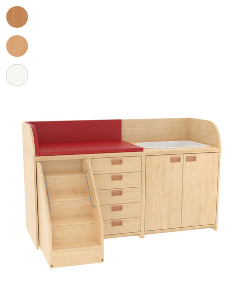 Wickelkommode mit Badebecken, Schüben, Türen & Treppe - Breite 185cm