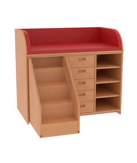 Wickelkommode mit Schüben, Fächern & Treppe - Breite 125cm