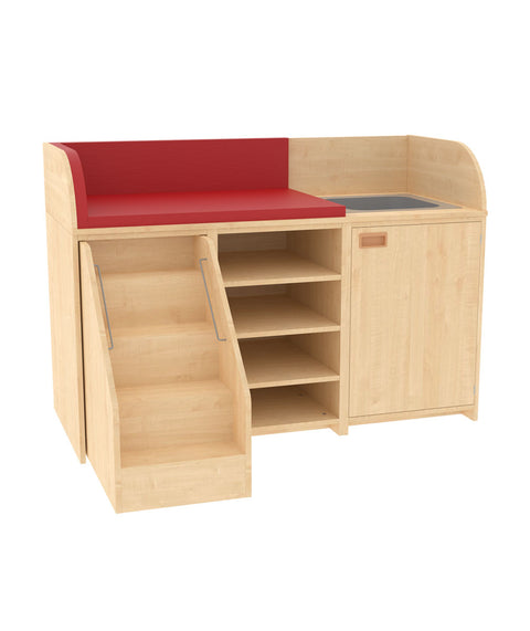 Wickelkommode mit Fächern, Tür, Waschbecken & Treppe - Breite 160cm