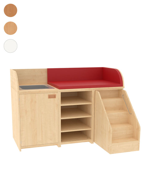Wickelkommode mit Fächern, Tür, Waschbecken & Treppe - Breite 160cm