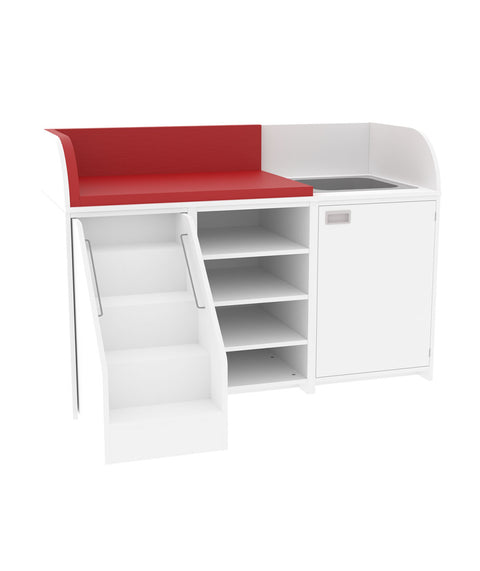Wickelkommode mit Fächern, Tür, Waschbecken & Treppe - Breite 160cm