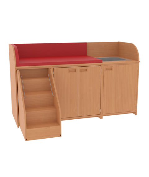 Wickelkommode mit Waschbecken, Türen & Treppe - Breite 185cm