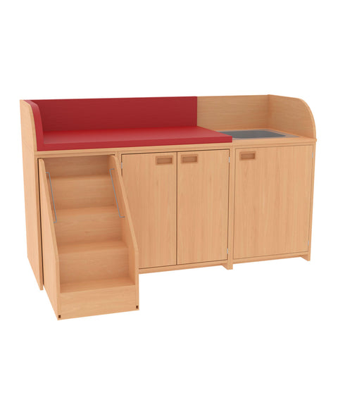 Wickelkommode mit Waschbecken, Türen & Treppe - Breite 185cm