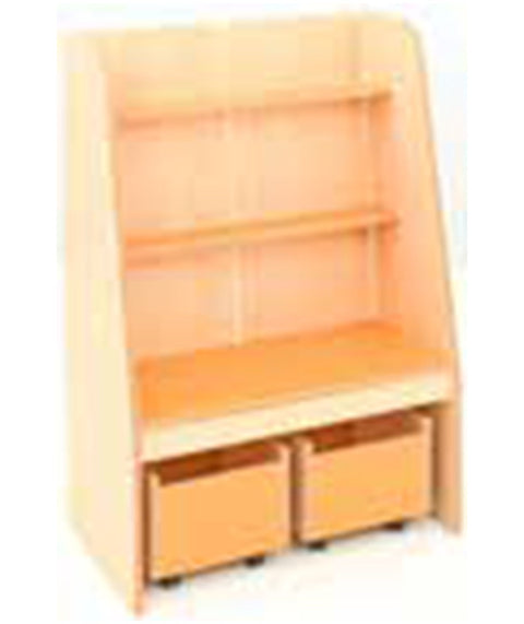 Bücherregal mit Rollbehältern