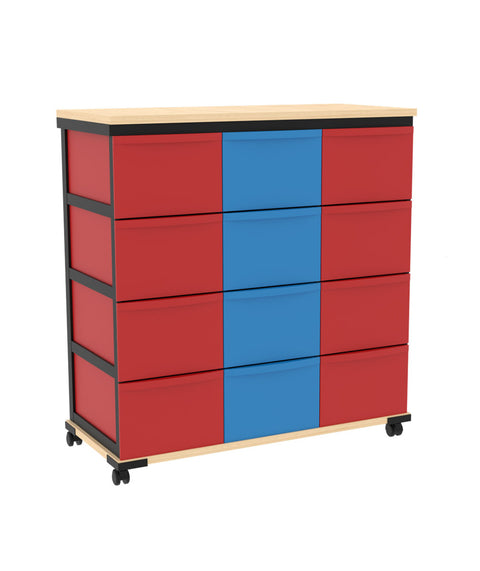 Modulboxsystem mit Deckplatte fahrbar 3x4 L - Höhe 94cm