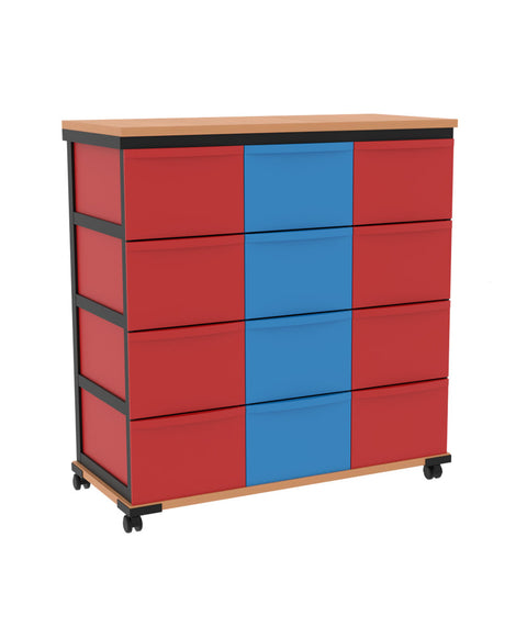 Modulboxsystem mit Deckplatte fahrbar 3x4 L - Höhe 94cm