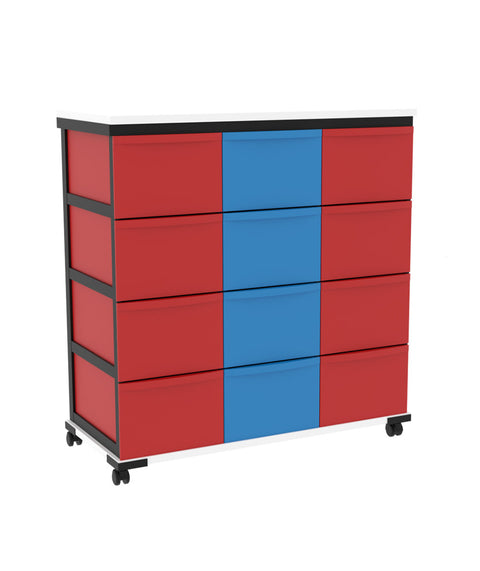 Modulboxsystem mit Deckplatte fahrbar 3x4 L - Höhe 94cm