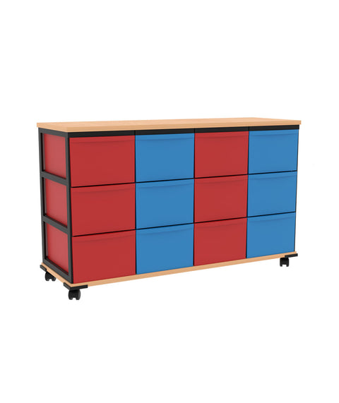 Modulboxsystem mit Deckplatte fahrbar 4x3 L - Höhe 74,5cm