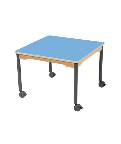 Quadrattisch mit 4 Rollen und farbiger Melaminplatte 80x80cm