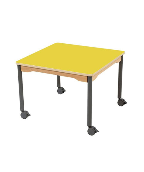 Quadrattisch mit 4 Rollen und farbiger Melaminplatte 80x80cm