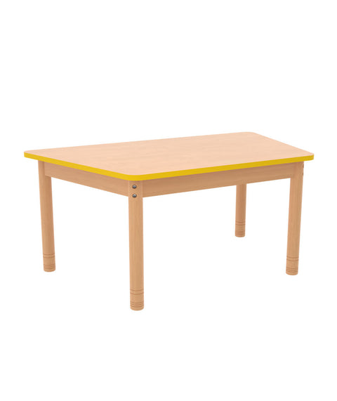 Trapeztisch 110 x 63cm farbiger Rand mit höhenverstellbaren Holzbeinen