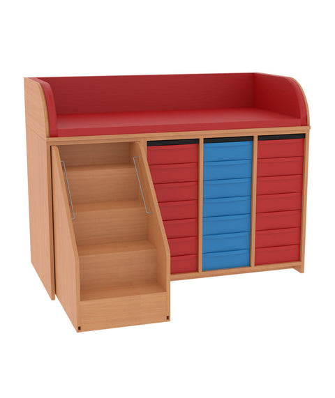 Wickelkommode 3x7S & Treppe links - (BxHxT) 145x110x75cm