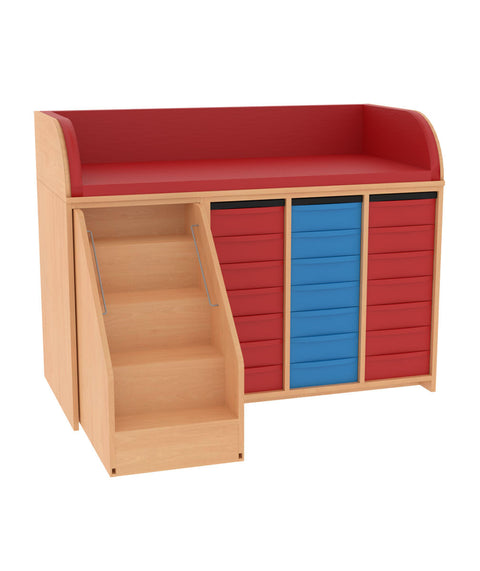 Wickelkommode 3x7S & Treppe links - (BxHxT) 145x110x75cm