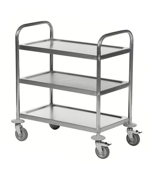 Servierwagen (klein) aus Edelstahl mit Griff – 3 Böden – Schildis Kitamöbel